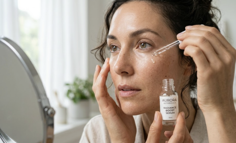 Caffeine eye serum being applied under the eye