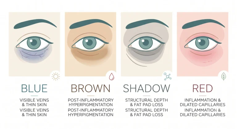 Four types of dark circle colours under the eyes compared